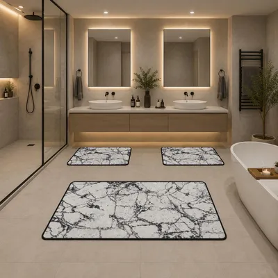 Produktbild von Bosdela Ovales 2-Teiliges Badezimmerteppich-Set, WC-Vorleger-SetMarble White