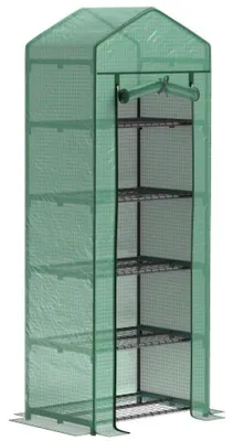 Produktbild von Zimilo Mini Gewächshaus mit Regalen, Foliengewächshaus mit Rolltür, Stahlrahmen Treibhaus für Balkon Garten, Tomatenhaus 69x49x193 cm, Grün
