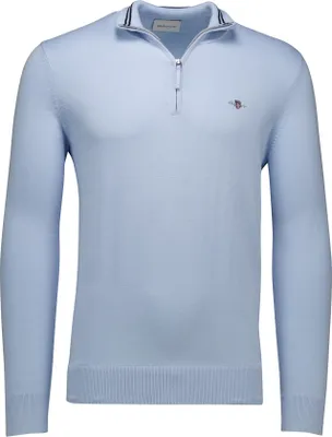Image de Gant Pull-over à demi-zip en coton bleu clair uni coupe normale