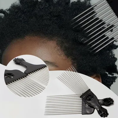 Produktbild von Metallene Afro-Kamm-Set - 3 Stück breite Zahn-Haarplukkämme für professionelle Haarstyling (schwarz)