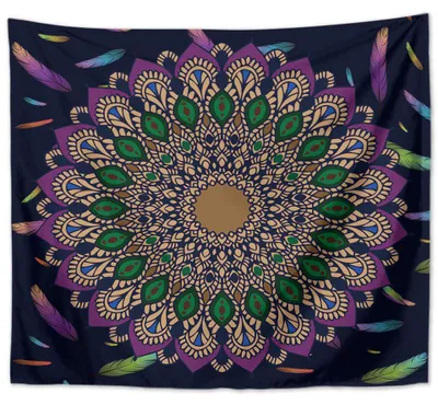 Produktbild von Wandbehang Mandala indisch 200 x 150 cm bunt Feder Polyester Wandtuch Wandteppich Tapisserie