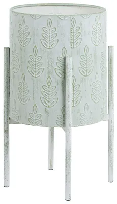 Produktbild von BELIANI Blumentopf mit Beinen Mintgrün Metall 58 cm Hoch Rund Antik-Optik Rustikales Strukturiertes Design Pflanzenständer Blumenständer Indoor