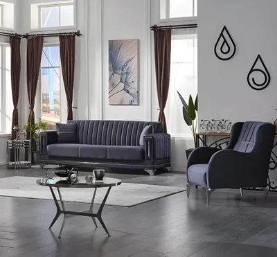 Produktbild von Sofagarnitur 2tlg Textil Sofa Dreisitzer Couch Polster Sessel Garnitur Moderne