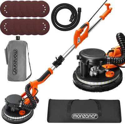 Produktbild von MONZANA® Trockenbauschleifer 750 Watt max Drehzahl 1750 U/min 12x Ø 225mm Schleifscheiben inkl Absaugbeutel LED-Licht Deckenschleifer Schleifmaschine