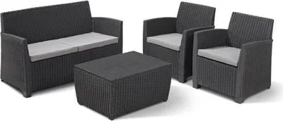 Productafbeelding van Tuinmeubelset, met rattanlook, voor 4 personen, Allibert by KETER Mia, grafietgrijs, inclusief kussens, met opbergruimte