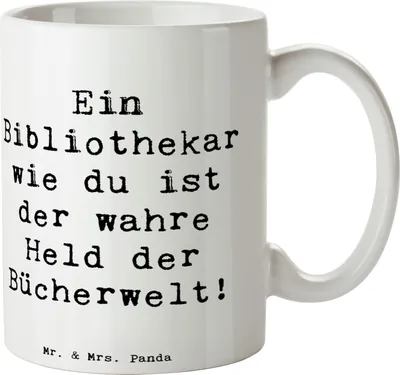Produktbild von Mr. & Mrs. Panda Teetasse Spruch Bibliothekar Held - Weiß - Geschenk, Aufmerksamkeit, Stille Helden, Wertschätzung, Freude, Bedanken, Wissen, Kaffeebecher, Kaffeetasse