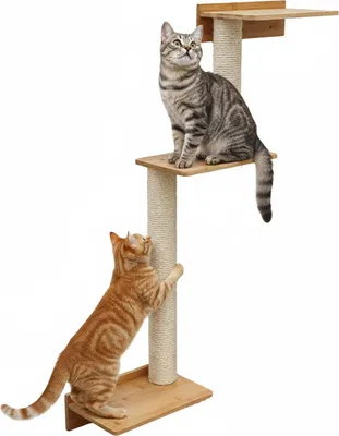 Produktbild von 107 cm Wandkratzbaum mit 3 Plateaus für Katzen - Sisal Kratzbaum zur Wandmontage
