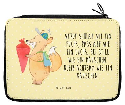 Produktbild von Mr. & Mrs. Panda Bleistiftetui Fuchs Schulkind - Gelb Pastell - Geschenk, Mäppchen, Lustige Sprüche, Etui, Federtasche, für Stifte, Schreibmappe