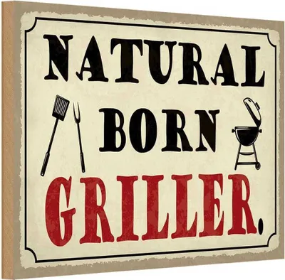 Produktbild von vianmo Holzschild 12x18 cm natural born Griller Grillen Essen Trinken