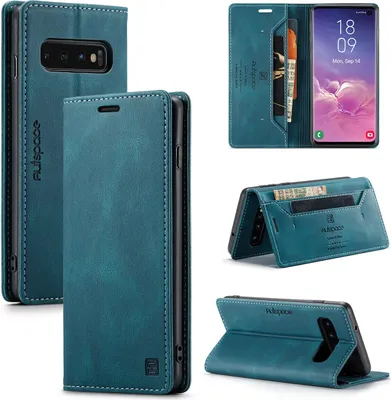 Produktbild von Galaxy S10 Brieftasche Hülle, Retro Kunstledertasche Stand Schutzhülle für Samsung Galaxy S10 Blau