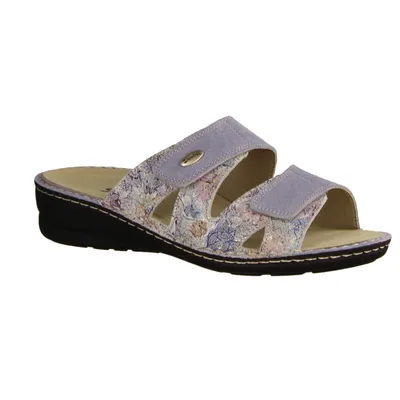 Produktbild von Slowlies 301 bequeme Pantolette, Damen, Flieder/Bunt, Leder, NEU - Damenschuhe Pantolette / Zehentrenner, Blau, leder, absatzhöhe: 30 mm