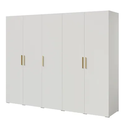 Kleiderschrank, Drehtürenschrank Weiß mit Ablageflächen und Kleiderstangen Breite 250 cm