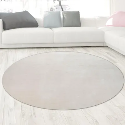 Obrázek produktu pro Košatý koberec s vysokým vlasem omyvatelný protiskluzový krémový velikost - 120 cm kulatý