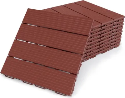 Produktbild von FORTENA Terrassenfliesen (Ziegel) 30x30cm, 8 Stück, 0,72 qm, Anti-Rutsch-Oberfläche, Klickfliesen aus Kunststoff in Holzoptik, Bodenbelag, witterungsbeständig: Ziegel