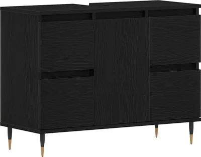 Produktbild von vidaXL Waschbeckenschrank mit Tür Schwarz Eichen-Optik 80 x 33 x 60 cm