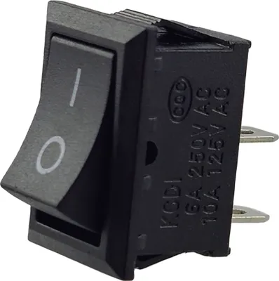 Produktbild von Wippschalter, Kippschalter, Geräteschalter, Mini-Wippenschalter 250V 6A 125V 10A AC, KCD1 schwarz rechteckig 19 x 13 mm, 2 Polig EIN/AUS