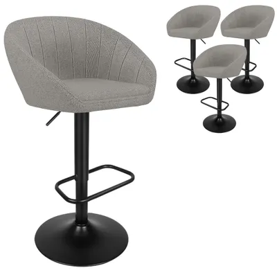 Produktbild von 4x Barhocker aus Leinen,Drehbare Tresenhocker mit Lehne Höhenverstellbar,Moderner Barstuhl Küchenhocker Hochhocker( Hellgrau,4er Set)