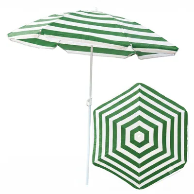 Produktbild von Sonnenschirm für den Garten Material TNT-Vlies / Stahl Farbe grün-Weiss Streifen D 135 cm H 150 cm touristisch Strand leicht zusammenklappbar bremsfunktion Modern Funktionell