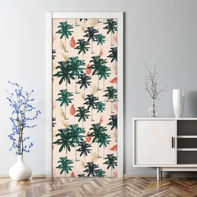 Produktbild von Dekorative Türtapete selbstklebend Klebefolie Türposter Palmen grün rosa 85 x 200 cm