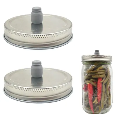 Productafbeelding van Fermentatie deksels - set van 2 stuks, gemaakt van metaal en siliconen - voor brede potten - diameter 86 mm