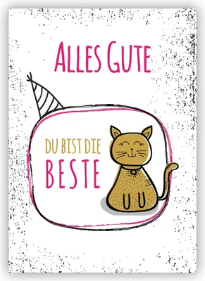 Produktbild von 4x Motivierende Glückwunschkarte, Geburtstagskarte mit Katze, rosa: Alles Gute, Du bist die Beste