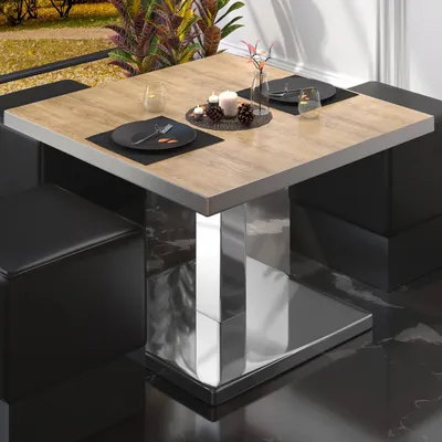 Produktbild von BM | Bistro Loungetisch | B:T:H 80 x 80 x 41 cm | Eiche / Edelstahl | Bistro Tisch Loungetisch