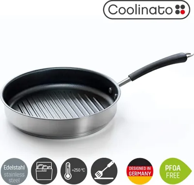 Produktbild von Coolinato 2tlg Set Grillpfanne 26cm aus Edelstahl mit Glasdeckel