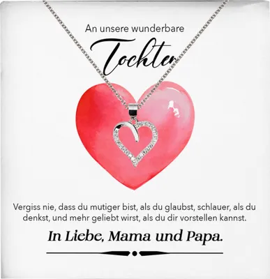Produktbild von 22Feels Unsere Tochter Geschenk Herz Halskette mit Karte Mädchen Frauen Geburtstag Weihnachten Firmung Konfirmation etc. (Damen Mädchen Silber 925/000 Schmuck)
