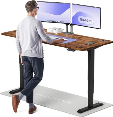 Produktbild von Desktronic HomePro Elektrisch höhenverstellbarer Schreibtisch 180x80cm Massive Walnuss/Schwarzmit Memory-Funktion, Anti-Kollisions Technologie, USB-A und USB-C-Ladeanschlüssen