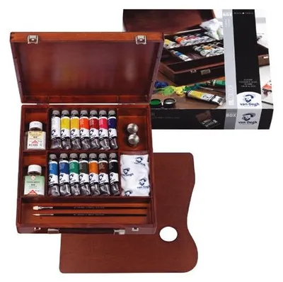 Produktbild von Van Gogh 02840100, Schwarz, Blau, Grün, Rot, Rose, Umbra, Weiß, Gelb, 40 ml, 105 - 267 - 269 - 312- 313 - 366 - 535 - 530 - 623 - 615 - 504 - 227 - 409 - 701, Tube, Holzetui, 14 Stück(e)