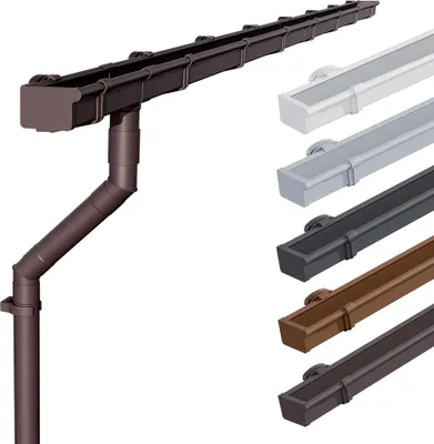 Produktbild von INEFA Dachrinne Kunststoff Set NW68 / 68mm – Kastenrinne 3m Dunkelbraun – Regenrinne mit Fallrohr Set PVC-U für Gartenhaus