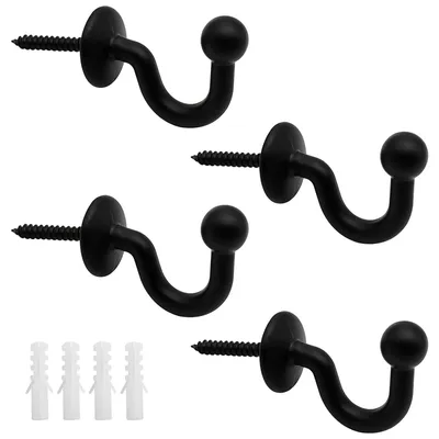 4er-Set U-förmige Gardinenhaken, schwarz, Metall, 64 mm
