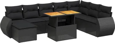 Produktbild von vidaXL 9-tlg. Garten-Sofagarnitur mit Kissen Schwarz Poly Rattan