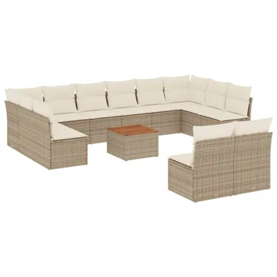 Produktbild von vidaXL 13-tlg. Garten-Sofagarnitur mit Kissen Beige Poly Rattan