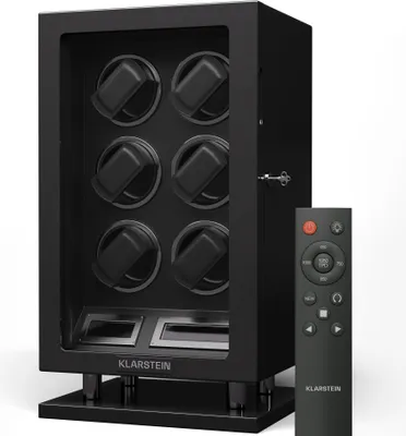 Produktbild von Klarstein Uhrenbeweger für 6 Automatikuhren, mit Acryl-Tür und Fingerabdrucksperre, weiße LEDs, 5 TPD Einstellungen, automatischer Watch Winder