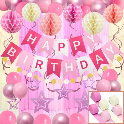 Produktbild von Party-Deko Set Rosa Geburtstag Banner Girlande Luftballons Wabenbälle