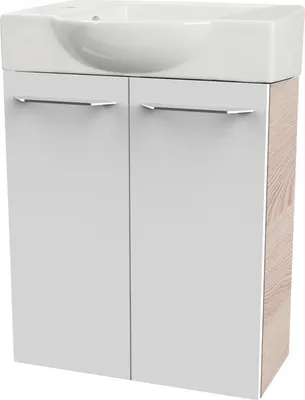 Produktbild von Fackelmann SBC B. CLEVER Gäste WC Set 2-teilig 55 cm, Braun hell/Weiß, 2 Türen, Keramik Hahnloch links