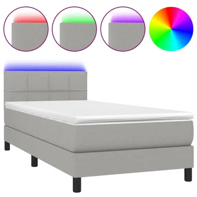 Produktbild von vidaXL Boxspringbett mit Matratze & LED Hellgrau 90x200 cm Stoff