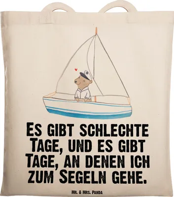 Produktbild von Mr. & Mrs. Panda Shopping Tasche Bär Segeln - Transparent - Geschenk, Jutebeutel, Schultasche, Segeltörn, Yachtclub, Tragetasche, Segelschule, Tote Bag, Laptoptasche