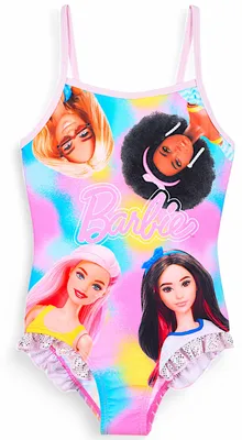 Produktbild von Barbie Mädchen Badeanzug zum Schwimmen und Planschen, Rosa, Kindergröße 116 cm