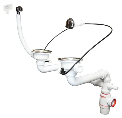 Ablauf- und Siphonset für 2 Spülbecken, chrom/weiß, geruchs- und geräuschhemmend