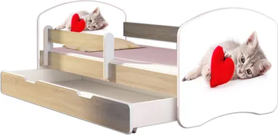 Obrázek produktu pro ACMA postel pro mládež dětská postel junior kompletní sada s roštem a ochranou proti vypadnutí matrace Sonoma 40 kočka se srdcem 160x80 + základna postele