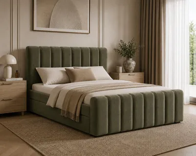 Produktbild von MOEBLO Boxspringbett 01 BIS – Boxbett Kontinentalbett Polsterbett Doppelbett mit Bonell-Matratze, Topper und Bettkasten - 180x200 cm - Olive (Vibe 38)