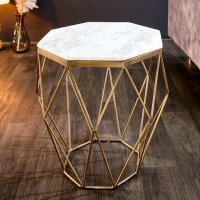 Produktbild von riess-ambiente Design Beistelltisch DIAMOND 50cm weiß Marmor messing Metall Couchtisch