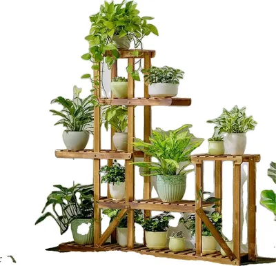 Produktbild von Holz Pflanzenständer, 6-stufig, Mehrere Pflanzen Ausstellung, Khaki