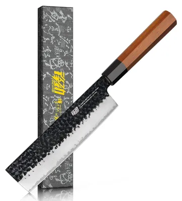 Nakiri Gemüsemesser 18 cm, 9Cr18MoV Stahl, gehämmert, Rosenholzgriff