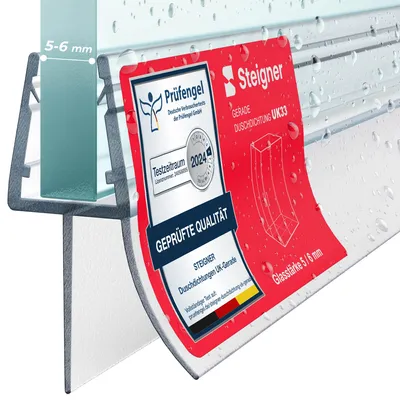 Image de STEIGNER Joint porte de douche UK33 70 cm (1 pc.) transparent - Joint vertical pour douche à accès d'angle ou pentagonale avec porte 5-6 mm - Étanchéité, Matériau durable, Finition esthétique