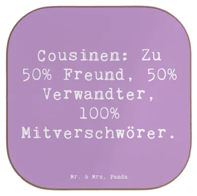 Produktbild von Mr. & Mrs. Panda Untersetzer für Gläser Spruch Cousin Mitverschwörer - Lavendeltraum - Geschenk, Cousine, Coaster, Spaß, Tischuntersetzer, Tischschoner, Verbündete