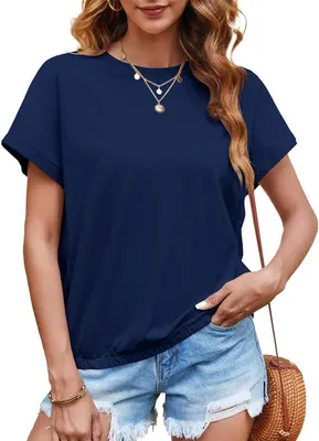 Produktbild von Kurzarm-T-Shirt für Damen, gestreift, Rundhalsausschnitt, lockere Passform