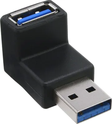 Produktbild von InLine USB 3.0 Adapter, Stecker A auf Buchse A, gewinkelt 90°, USB 3.0 A female, USB, Schwarz